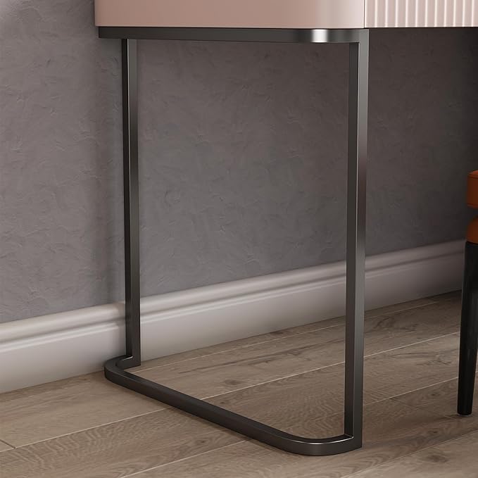 Larits Makeup Vanity with Stool, Very Easy to Assemble, Dressing Table in one, Super Storage with LED Light Vanity Mirror with ash Full Solid Wood upholstered Vanity Stool (Pale Pink, 47 in)