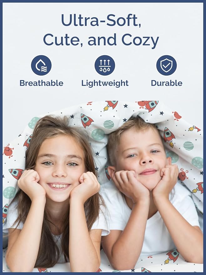 Kids Space Twin 3 Piece Sheet Set - Boys, Girls, Teens, Toddler - Easy Fit, Deep Pockets - Breathable, Hotel Quality Bedding Sheets - Machine Washable - Wrinkle Free - Cute, Cozy & Soft - CGK Linens