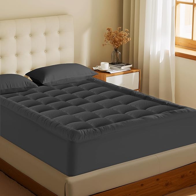 MATBEBY Queen Size Mattress Pad - Cooling Breathable Mattress Topper, Quilted Fitted Mattress Protector, Pillow Top Mattress Cover with 8-21" Deep Pocket, Machine Washable, Dark Grey, 60x80 Inches