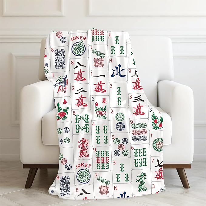 Mahjong Gifts Throw Blanket,Gifts for Women Gilrs Mah Jong Players Lovers,Mahjong Blanket for Office Couch Bed Girls Dorm Bedroom Living Room,50x60 Inches