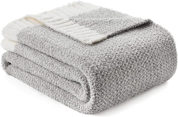 Snuggle Sac Heather Grey Throw XL Blanket for Couch, Super Soft Warm Blankets Cozy Knit Fuzzy Microfiber Throws Dupes for Sofa, Bed, Camping, Picnic, Heather Grey, 50x70 inches