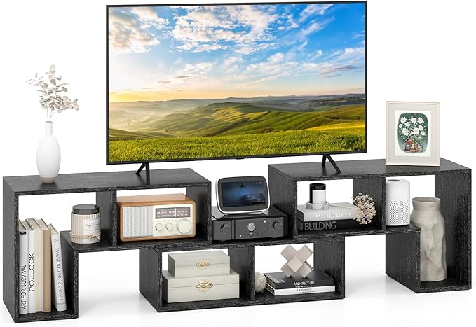 GOFLAME 3 Pieces TV Console Stand, Modern Entertainment Center for 50 55 60 65 Inch Flat Screen TV, Free Combination Bookcase for Storage & Display, Suitable for Living Room (Black Wood Grain)