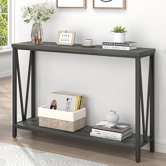 EXCEFUR Entryway Table, Rustic Wood Sofa Console Table with Storage, Modern Hallway Table for Living Room, Grey