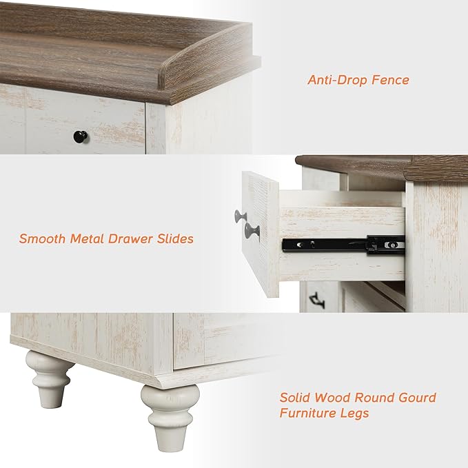 WAMPAT Kids Dresser for Bedroom with 6 Drawers, Rustic White Baby Dresser with Wide Chest of Drawers, Farmhouse Kids Closet Storage Organizer, Wood Dressers for Living Room, Nursery, Hallway