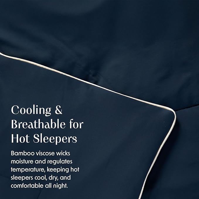 Springtree Home Luxury Viscose from Bamboo Blanket & Comforter | Viscose from Bamboo Comforter Queen Size -90" x 90" | Cooling Blanket | Breathable & Lightweight | Full/Queen - Midnight Blue