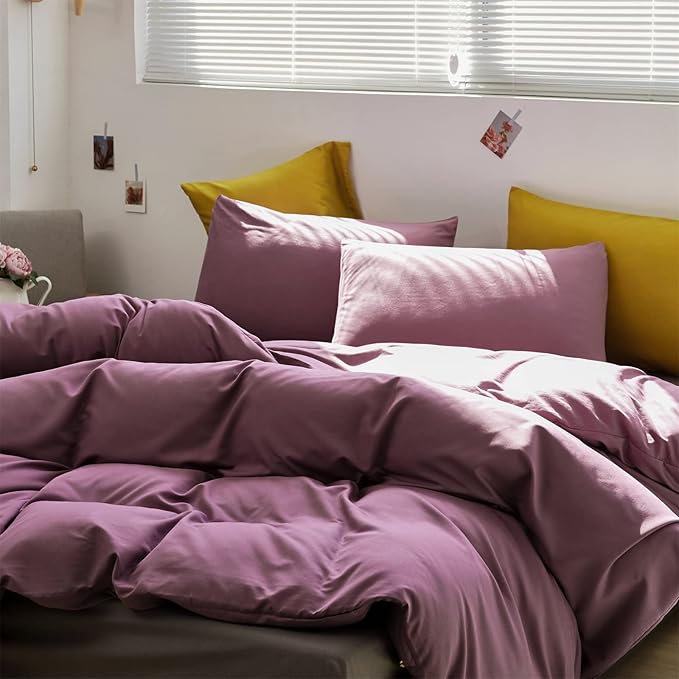 Cottonight Purple Comforter Set Full Dusty Purple Bedding Comforter Set Full Pale Mauve Solid Modern Blanket Quilts Soft Breathable 3 Piece Comforter Set for Adults Teens