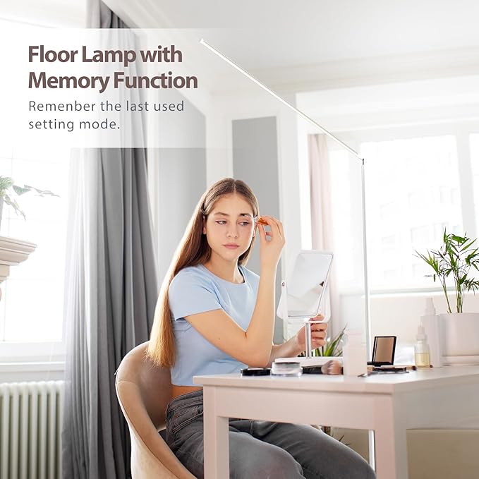 LED Reading Floor Lamp, White Standing Lamp with Touch Control Dimmable 5 Color Temperature, Eye-Caring Bright Floor Reading Light for Bedroom Office