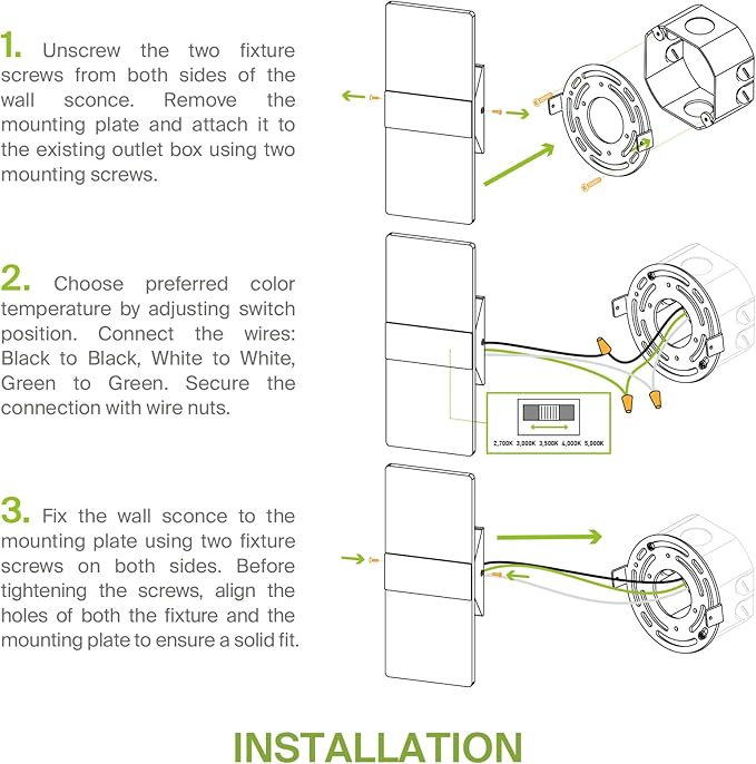 ASD 12 Inch LED Indoor Wall Sconce - Modern Interior 12W 2700K-5000K Adjustable Dimmable Wall Mounted Light Fixtures, Acrylic Glass Wall Lights for Stairway, Hallway - UL, Matte Black, 2 Pack