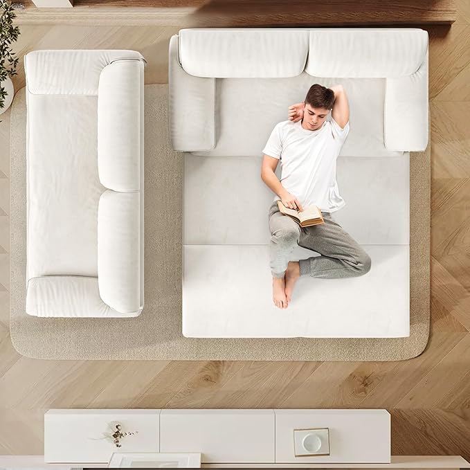 66-Inch Queen Size Convertible Sleeper Sofa Bed, 3-in-1 Pull-Out Futon Loveseat, Velvet Love Seat Couch with Side Pocket for Living Room, Office, Apartment, RV, Hide-A-Bed Fold Out Sofa&Couch