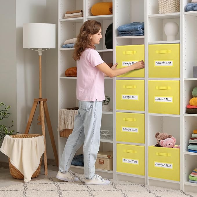 artsdi 11x11 storage cube bins (Set of 10) Foldable Fabric storage cubes with 10 Labels Window Cards & a Pen,11 inch cube storage bin,Closet Organizers for Shelves,Cubby Organizer Boxes,Dark Yellow