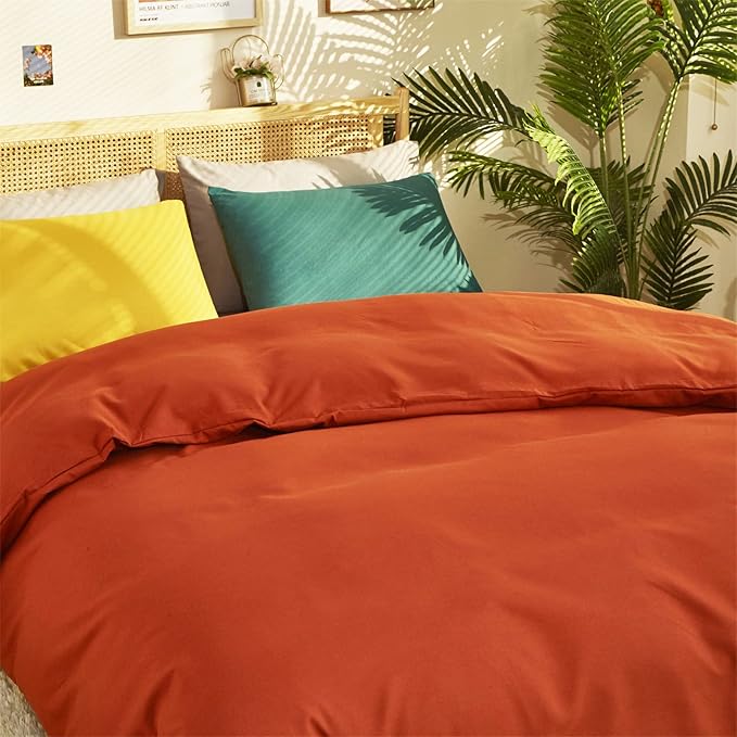 CLOTHKNOW California King Rust Comforter Set 3Pcs Burnt Orange Bedding Comforter Sets Terracotta Comforter Caramel Comforter Set California King
