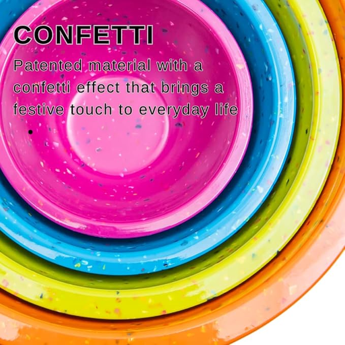 Confetti Nesting Mixing Bowls Set - 4-Piece Colorful Kitchen Bowls (18oz, 1.25QT, 2.5QT, 4QT) - BPA-Free, Dishwasher Safe, Space-Saving Design Vibrant Color