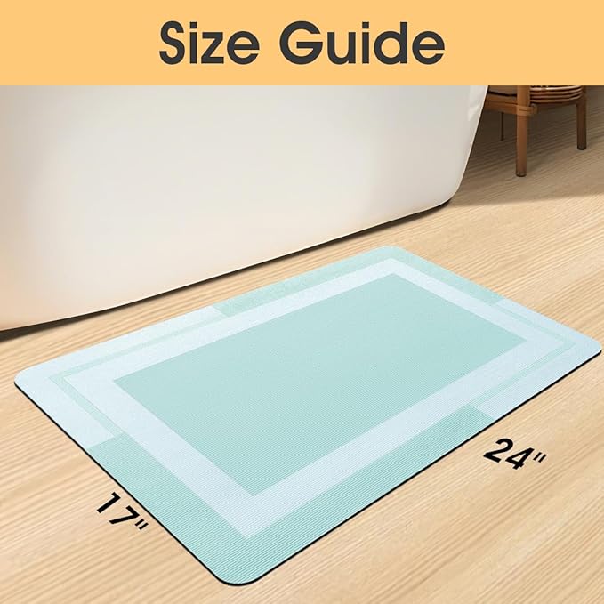 Ultra Thin Bath Mats Fit Under Door, Upgrade Backing Non Slip Bath Mat, Quick Dry Ultra Absorbent Bath Mat, Machine Washable Bathroom Rugs for Bathroom Floor, Bathtub, Kitchen, Sage Green, 24"x17"
