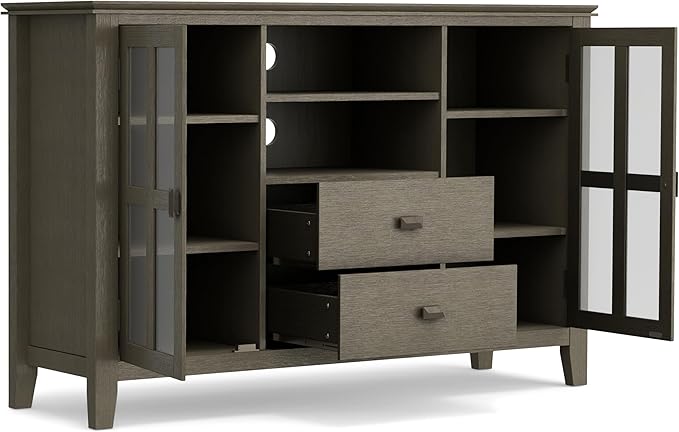 SIMPLIHOME Artisan SOLID WOOD 53 inch Wide Transitional TV Media Stand in Farmhouse Grey For TVs up to 60 inches for the Living Room and Entertainment Center