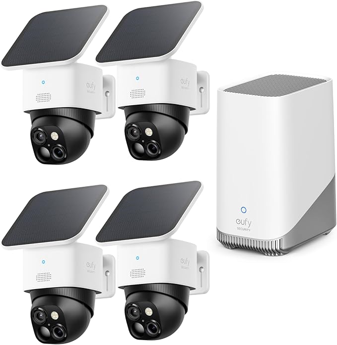 eufy Security SoloCam S340 4-Cam Kit (HomeBase S380), Solar Security Camera, Wireless Outdoor Camera, 360° Pan and Tilt Surveillance, No Blind Spots, 2.4 GHz Wi-Fi, No Monthly Fee