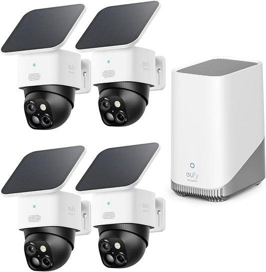 eufy Security SoloCam S340 4-Cam Kit (HomeBase S380), Solar Security Camera, Wireless Outdoor Camera, 360° Pan and Tilt Surveillance, No Blind Spots, 2.4 GHz Wi-Fi, No Monthly Fee