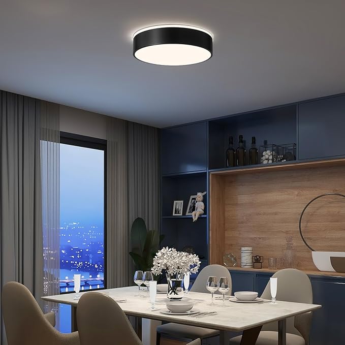 Vikaey Black LED Ceiling Light Modern Flush Mount Light Fixture Round Metal Ceiling Lamp for Living Room Entryway Bedroom Kitchen 15.74 Inch