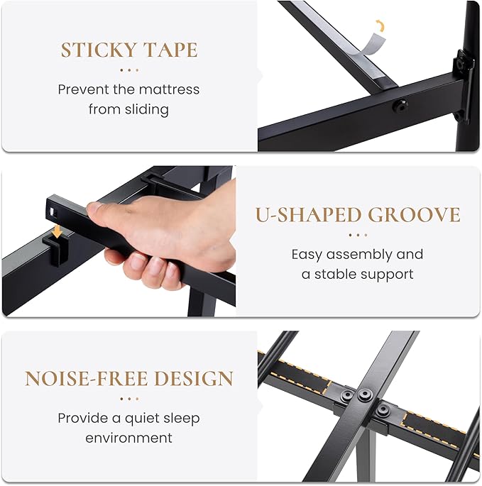 SHA CERLIN 14 Inches King Size Metal Platform Bed Frame/Vintage Iron-Art Headboard and Footboard/Mattress Foundation for Storage/No Box Spring Needed/Noise-Free/Easy Assembly/Black