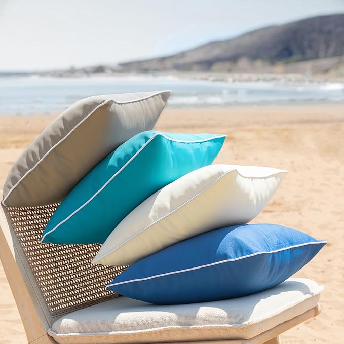 Phantoscope Pack of 2 Outdoor Waterproof Solid Throw Decorative Pillow Cover Decorative Square Outdoor Pillows Cushion Case Patio Pillows for Couch Tent Sunbrella, Light Coffee 12x20 inches 30x50 cm