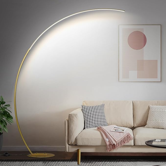 Dimmable LED Floor Lamp with 3 Color Temperatures, Ultra Bright 2000LM Gold Arc Floor Lamp, Modern Standing Tall Lamp with Remote Control Reading Floor for Bedroom Use Lamp for Office Classroom