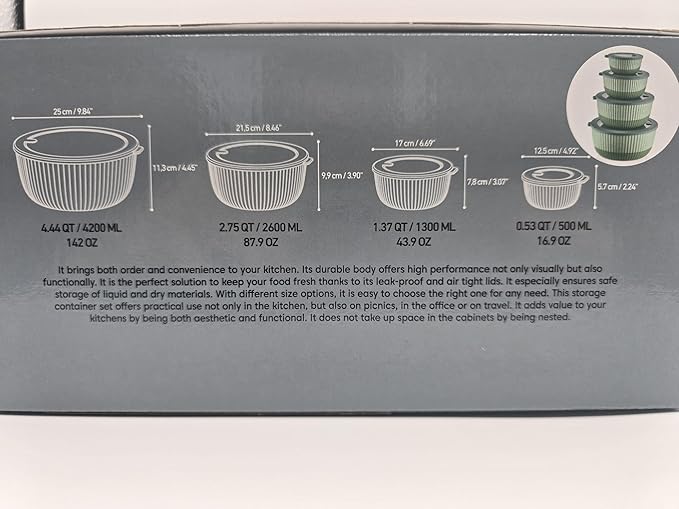 Hobby Life Dora Series, 4-Mixing Bowls with 4-Airtight Lids – 8-Piece Nesting Bowl Set, Leak-Proof Plastic Kitchen Bowls for Mixing, Serving & Food Storage–Non-Slip, BPA-Free, Microwave & Freezer Safe