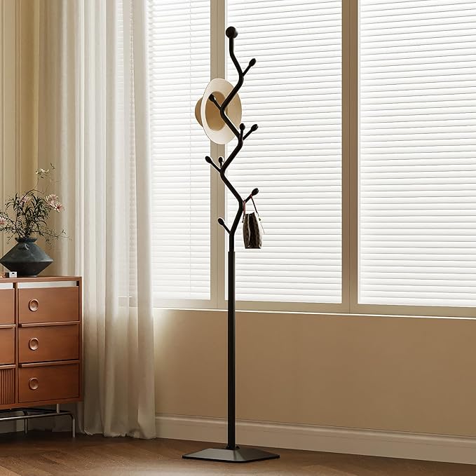Tree-shaped coat rack,Coat Tree Freestanding with 8 Hooks and Sturdy Metal Base for Coat Hats Purses,Coat Stand for Entryway,Bedroom(black)