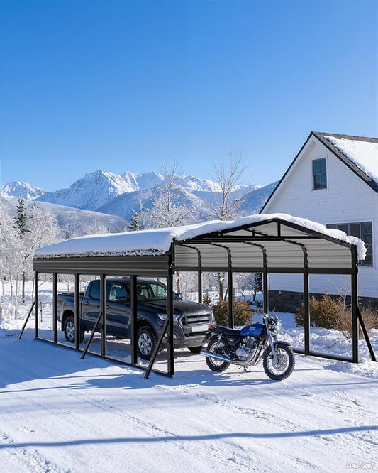 12x25FT Metal Carport, Extended Heavy Duty Carport with Reinforced Frame & Side Support Poles for All-Weather, Large Outdoor Car Port for Pickup Trucks, Boats, Cars & Tractors