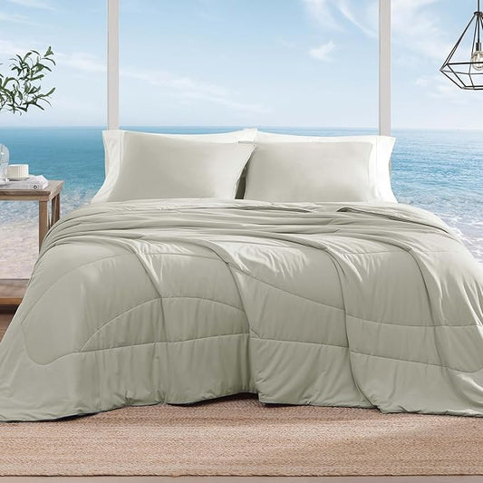 Monbix ChillChilla Cooling Comforter Queen Size-3 Pieces Cooling Blankets for Hot Sleepers and Night Sweats, Double-Sided Summer Queen Comforter Set, Breathable Lightweight Blanket Grey