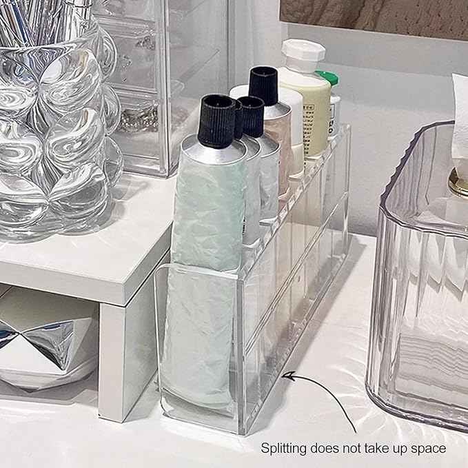 1pc Clear 7 Compartments Duty Multifunctional,Eyeshadow Palette Makeup Organizer Money Storage Rack,Desktop Cash Cosmetic Holder for Bathroom Vanity Countertop,Cosmetic Display Cases,Bags and Cases