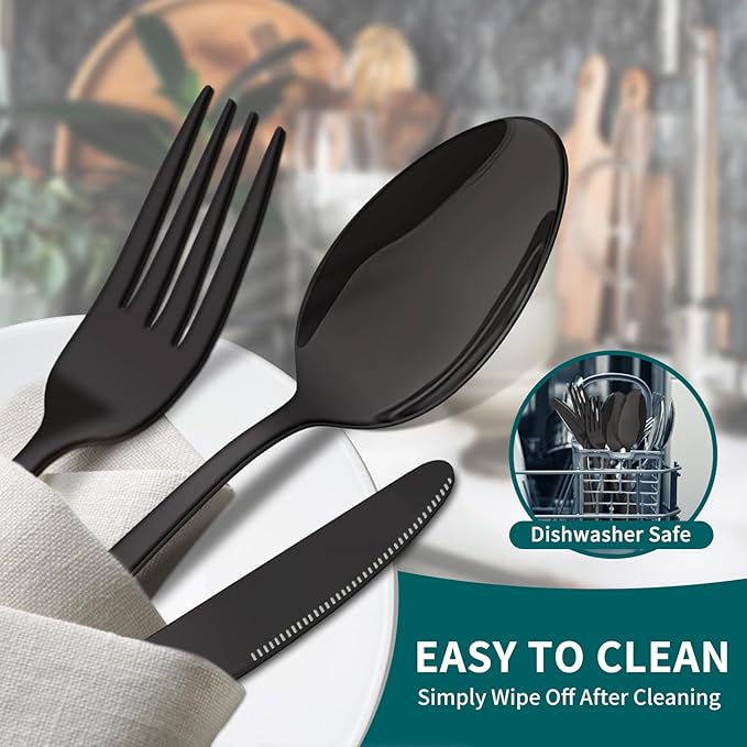 20 Pieces Black Silverware Set, ENLOY Flatware Cutlery Set Stainless Steel Utensils Service for 4, Heavy Duty Gift and Dishwasher Safe, Mirror Polished Dinner Knife, Fork, Spoon for Restaurant