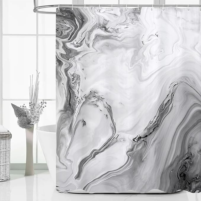 MitoVilla Grey Marble Shower Curtain, Abstract Ombre Fabric Shower Curtains for Modern Bathroom Decor, Luxury Cloth Watercolor Shower Curtain, 72x72