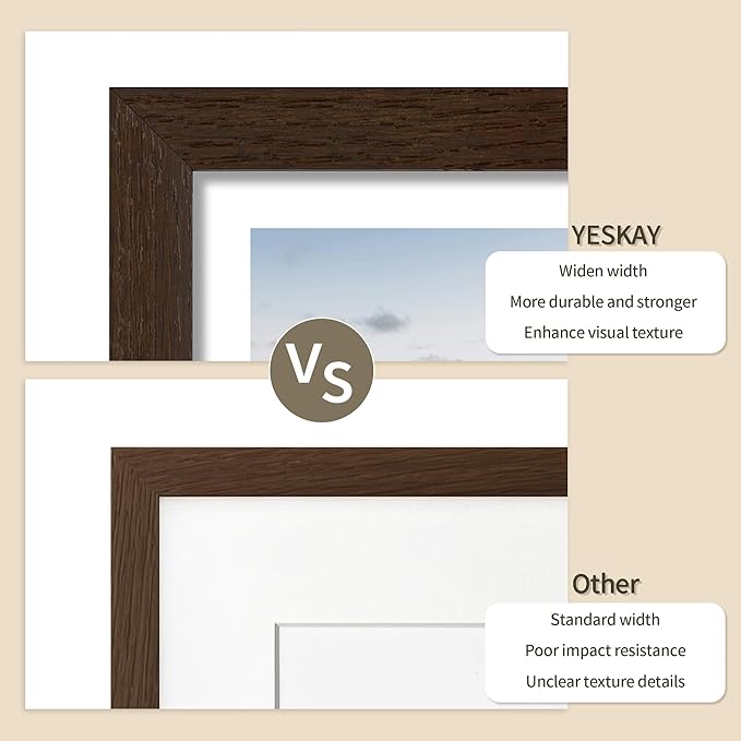 Solid Oak Wood Frame - 11x14 Walnut Wooden Picture Frames with Real Tempered Glass,5 Opening 4x6 with Mat or 11x14 Without Mat for Wall Decor Art Photo(Color Walnut)