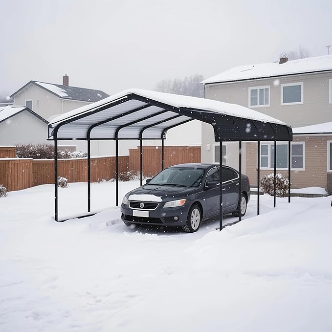 12x20FT Metal Carport Kits, Heavy Duty Car Ports on Clearance with Galvanized Metal Roof, Outdoor Garage Car Shelter Shade for Car, Boats and Truck (Dark Gray), Gift for Dad