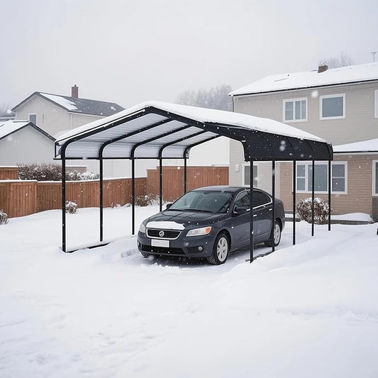 12x20FT Metal Carport Kits, Heavy Duty Car Ports on Clearance with Galvanized Metal Roof, Outdoor Garage Car Shelter Shade for Car, Boats and Truck (Dark Gray), Gift for Dad