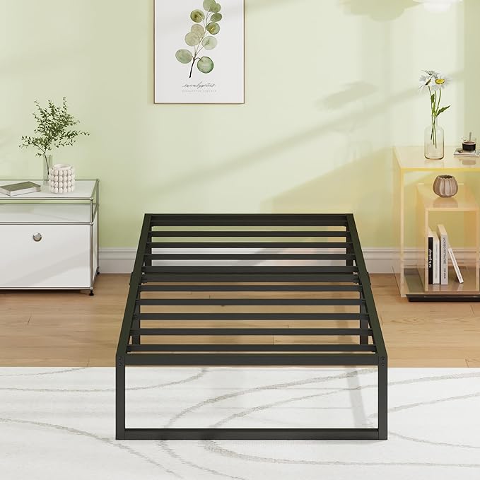 EMODA 12 Inch Twin Bed Frames No Box Spring Needed, Heavy Duty Metal Twin Platform Bed Frame, Noise Free, Easy Assembly, Black