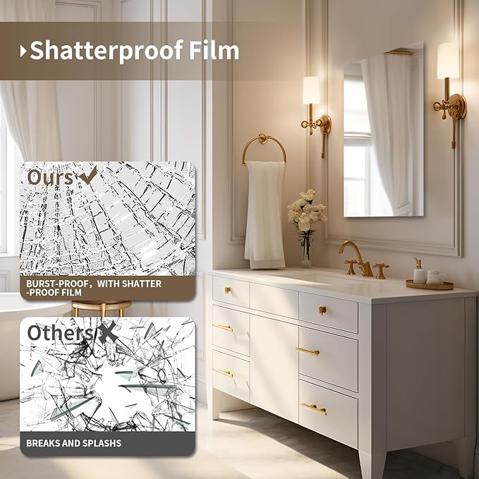 Mirrorons Bathroom Vanity Mirror 16" x 20", Frameless Mirror with Polished Edge, Hangs Horizontally or Vertically. Bathroom Mirror for Wall. Tempered Glass Upgraded Packing