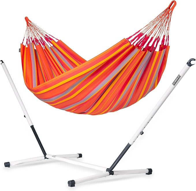 LA SIESTA® - Large Double Brisa Classic Hammock & Nautico Steel Stand - Weather & Tear Resistant Portable Hammock w/Stand - Balcony Porch Garden Outdoor Indoor Hammock - 2-Person Max 355 Lbs, Toucan