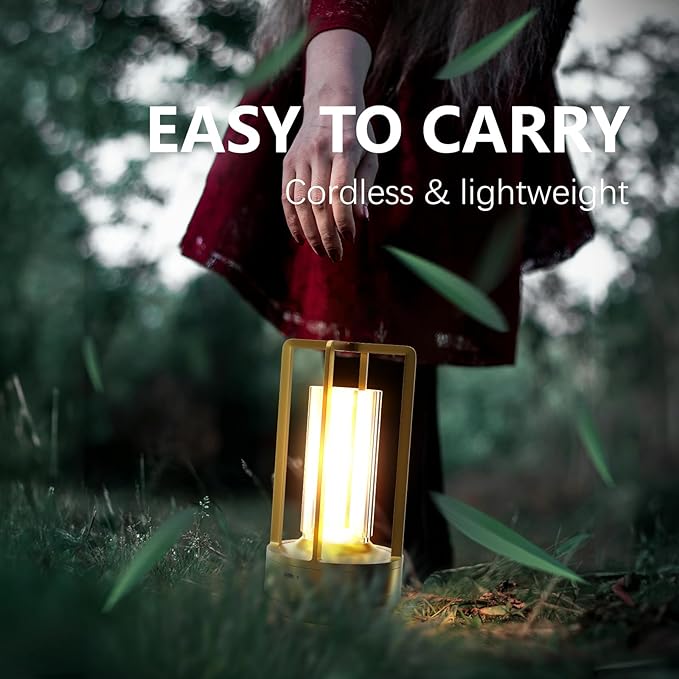 Table Lamp, Portable Cordless Rechargeable LED, 3-Colour Dimming, Gold, Ideal for Bedroom, Outdoor, Restaurants, Bars, Coffee Shops, Camping