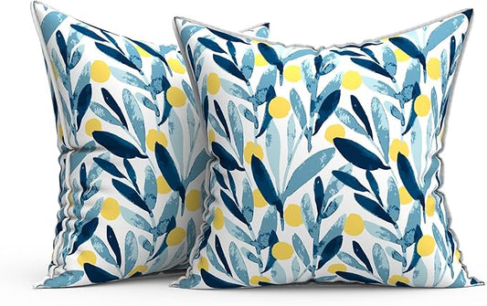 Outdoor Throw Pillow Covers Pack of 2, Decorative Water Repellent Square Pillow Cases with Piping 18x18 Inch, Patio Pillowcases for Home Patio Furniture Use, Leaves Multi
