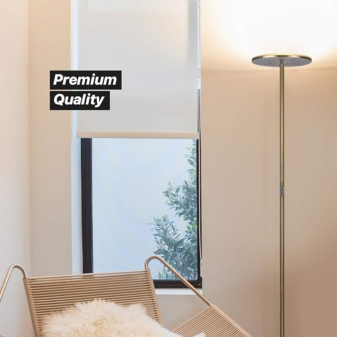 Brightech Sky Flux Dimmable LED Floor Lamp – Super Bright Floor Lamp for Living Room and Offices – Torchiere Standing Lamp with 3 Light Options, Tall Lamp for Bedroom Reading and More - Brass