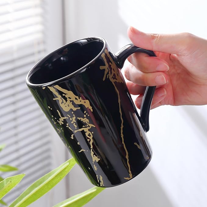 Porcelain Coffee Mugs, 12 Ounce, Set of 6, Black | Hot Tea | Cappuccino | Mocha | Cocoa | Cups for Latte