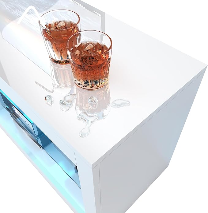 Vinctik 6&Fox LED TV Stands w/Power Outlet,60,00-Colors Lighting for 65 70in TV, 63" Modern High Gloss Entertainment Center,TV Console W/Adjustable Glass Shelves for Living Room Game Bedroom (White)