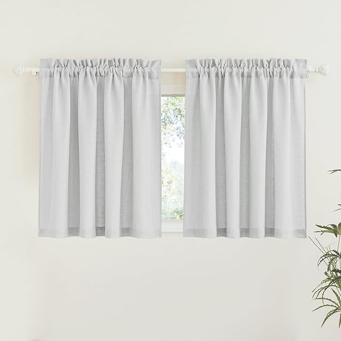 RYB HOME Linen Sheer Curtains for Kitchen, Casual Wave Texture Semi Sheer Curtains for Bedroom/Bath, Privacy Window Treatment for Home Office, Dove Grey, 52 x 45 Each Panel, 2 Pieces