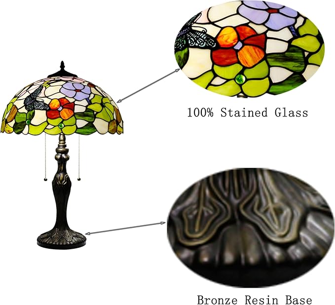 Tiffany Table Lamp Stained Glass Lamp 16X16X24 Inch Antique Reading Light (Butterfly Flowers)