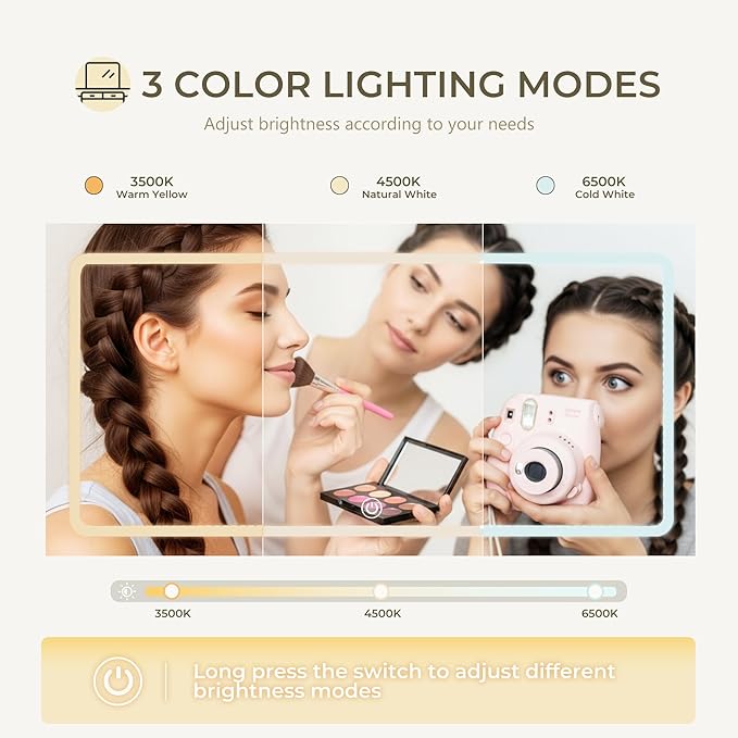 Vanity Desk with Mirror and Lights, 3 Adjustable Lighting Makeup Vanity Desk with 3 Storage Shelves, 5 Large Drawers and Power Outlet, Black Vanity with Chair for Bedroom