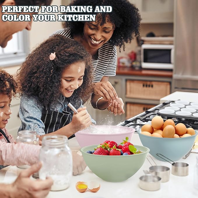 4-Piece Plastic Mixing Bowl Set with Lids for Kitchen, 67oz Lightweight Storage Bowls, Large Salad Bowls for Baking, Prepping, Cooking and Serving Food, Dishwasher & Microwave Safe