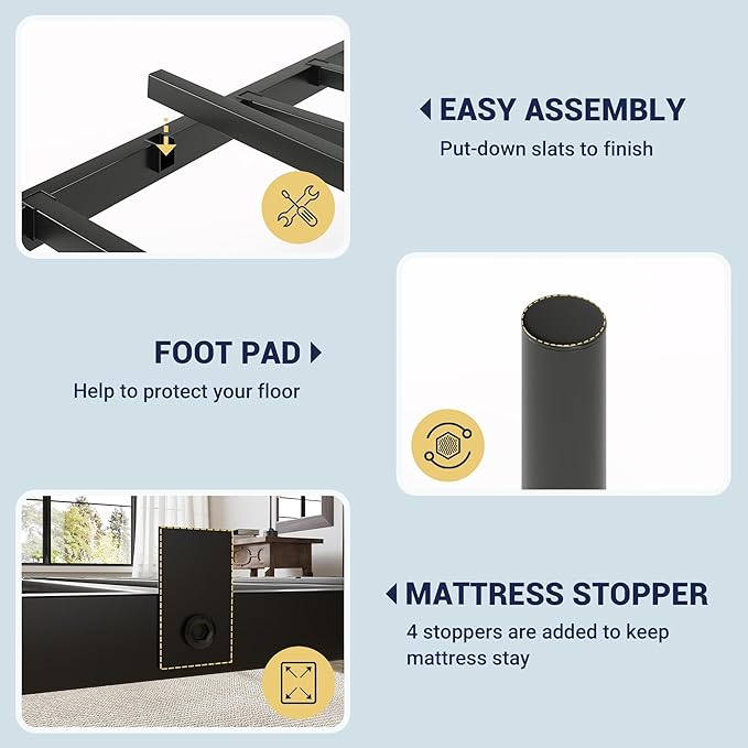 Allewie 14 Inches Twin Size Metal Platform Bed Frame with Victorian Style Curved Iron-Art Headboard/Footboard, Metal Slats Support, Easy Assembly, Under Bed Storage, No Box Spring Required, Black