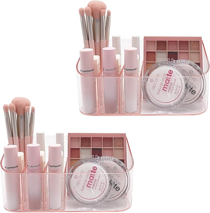 SUNFICON 2 Pack Makeup Holders Organizers Trays Cosmetic Display Case Tabletop Desktop Vanity Countertop Bathroom Wall Cabinet Medicine Storage Box Womens Ladies Girls Crystal Pink