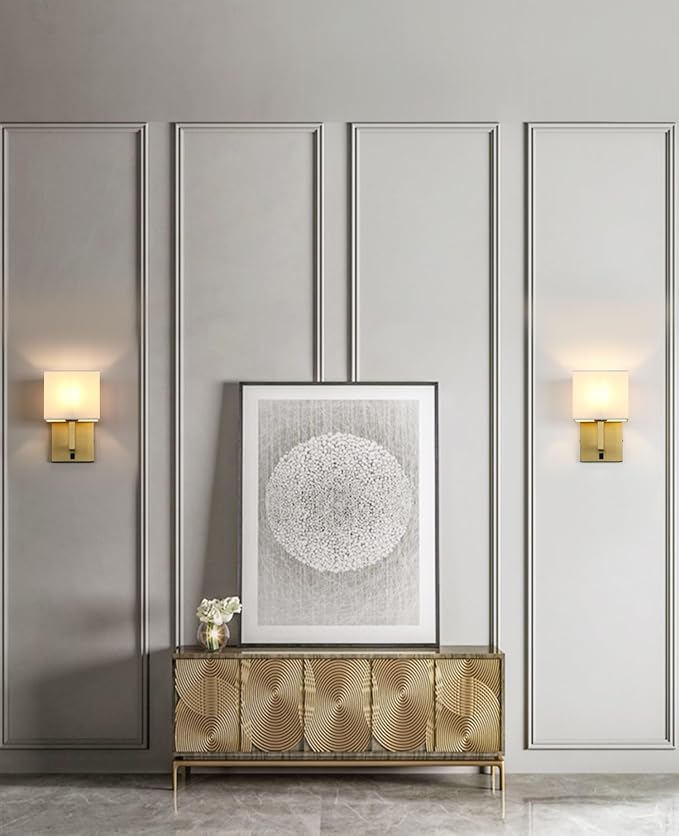 Yosoan Set of 2 Indoor Vanity Wall Sconce with On Off Switch, Brass Modern Boho Vintage Industrial Light with Square Fabric Shade for Bedroom Living Room Library Hallway Porch Dual Lamp Decor(Antique)
