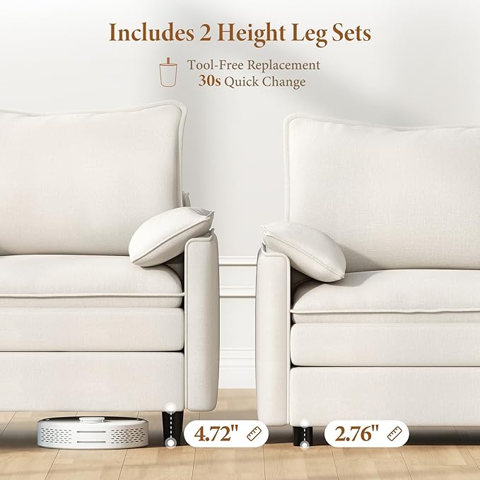 Vesgantti 108" U Shaped Sectional Couch, Comfy Cloud Modular Sectional Sofa with 2 Ottoman Deep Seat Chenille Modern Cloud Sofa, Modular Sofas for Living Room, Bedroom and Apartment, Snow White